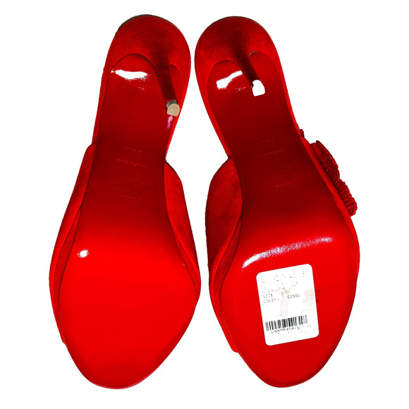Christian Louboutin NIB Submuline 120 Coral Suede Paillette Heels Mules Sandals - Picture 5 of 7